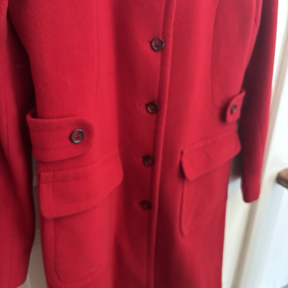 Moda International Vintage Women's 100% Wool Red Coat Flap Pockets Size 12 - Picture 3 of 5